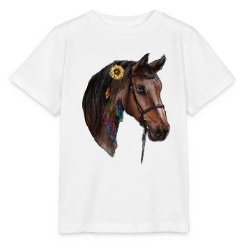Cheval aquarelle - T-shirt bio MINI CREATOR Stanley/Stella Enfant - blanc - Devant - Maike (125cm)