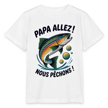 Papa allez! Nous pêchons ! Truite sautante - T-shirt bio MINI CREATOR Stanley/Stella Enfant - blanc - Devant - Maike (125cm)