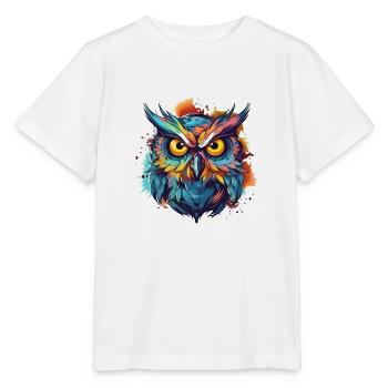 Hibou coloré dans un style de dessin animé boho indie - T-shirt bio MINI CREATOR Stanley/Stella Enfant - blanc - Devant - Maike (125cm)