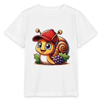 Petit escargot mignon avec casquette de baseball et raisins - T-shirt bio MINI CREATOR Stanley/Stella Enfant - blanc - Devant - Maike (125cm)