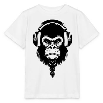 Cafe Relaxed Monkey Wireless Headphone Shirt - Stanley/Stella MINI CREATOR Kids’ T-Shirt - white - Front - Maike (125cm)