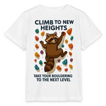 Bouldern Waschbär Motivation: Climb New Heights - Stanley/Stella Kinder T-Shirt MINI CREATOR  - Weiß - Vorne - Maike (125cm)