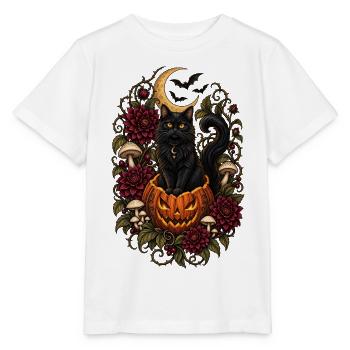 Gothic Black Cat Halloween Kürbis - Stanley/Stella Kinder T-Shirt MINI CREATOR  - Weiß - Vorne - Maike (125cm)
