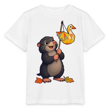 Maulwurf mit fröhlichem Gänse-Lampion - Stanley/Stella Kinder T-Shirt MINI CREATOR  - Weiß - Vorne - Maike (125cm)