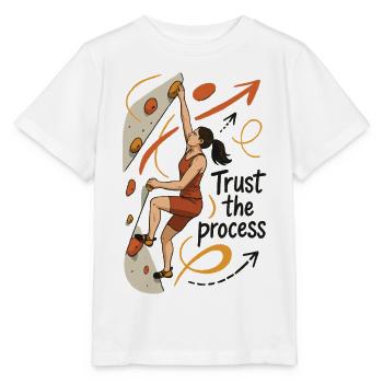 Bouldern Shirt Damen – Vertrau dem Prozess - Stanley/Stella Kinder T-Shirt MINI CREATOR  - Weiß - Vorne - Maike (125cm)