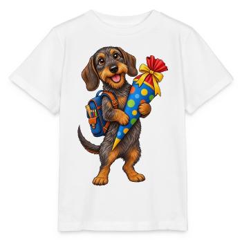 Dachshund Back to School – School Enrollment with School Cone - Stanley/Stella MINI CREATOR Kids’ T-Shirt - white - Front - Maike (125cm)