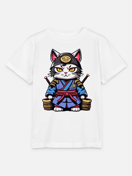 Samurai-Katze #23 - Stanley/Stella Kinder T-Shirt MINI CREATOR  - Weiß