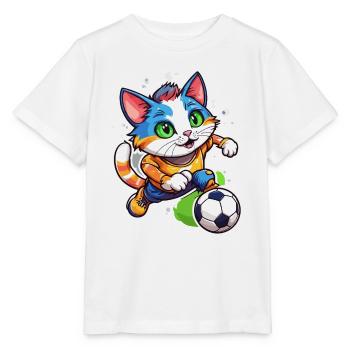 Soccer Cat / Animal / Soccer / Goal / Sports - Stanley/Stella MINI CREATOR Kids’ T-Shirt - white - Front - Maike (125cm)
