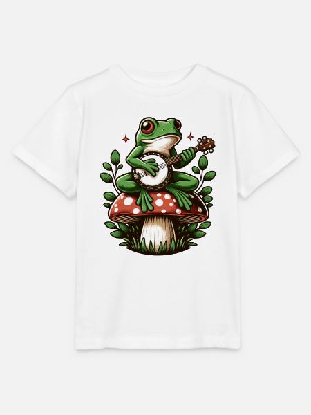Cottagecore Frosch Spielt Banjo Fliegenpilz - Stanley/Stella Kinder T-Shirt MINI CREATOR - Weiß
