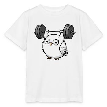 Funny Owl Bench Press Dumbbell Cartoon - Stanley/Stella MINI CREATOR Kids’ T-Shirt - white - Front - Maike (125cm)