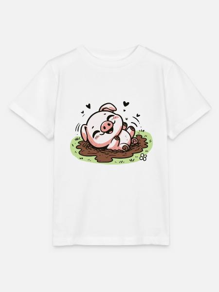 Niedliches Schweinchen im Schlamm - Stanley/Stella Kinder T-Shirt MINI CREATOR - Weiß