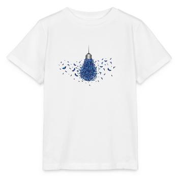 Glühbirne mit leuchtenden blauen Faltern - Stanley/Stella Kinder T-Shirt MINI CREATOR  - Weiß - Vorne - Maike (125cm)
