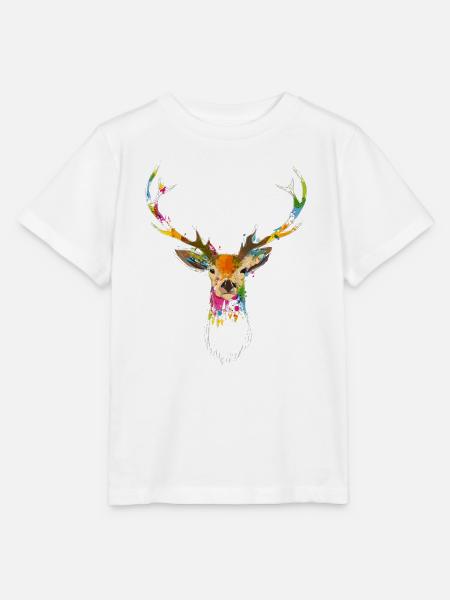 Bunter Hirschkopf im Graffiti-Look - Stanley/Stella Kinder T-Shirt MINI CREATOR - Weiß
