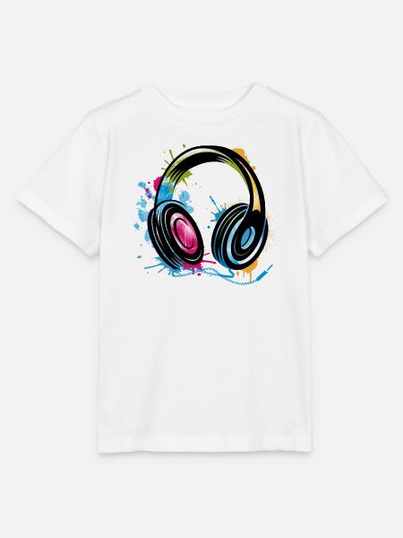 bunter Graffiti Kopfhörer - Stanley/Stella Kinder T-Shirt MINI CREATOR  - Weiß