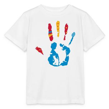 Une empreinte de la main coloré avec diverses - T-shirt bio MINI CREATOR Stanley/Stella Enfant - blanc - Devant - Maike (125cm)