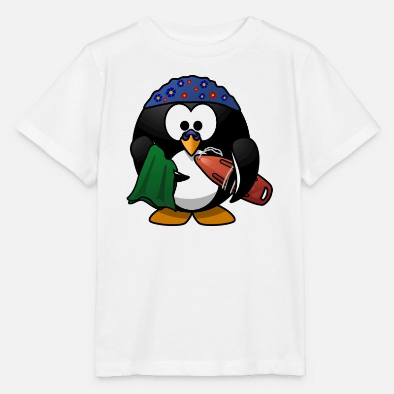 Chapeau de fleur pingouin sur la plage - T-shirt bio MINI CREATOR Stanley/Stella Enfant - blanc