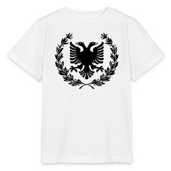 Shqipe Kranz – Albanien Lorbeer Doppelkopf Adler - Stanley/Stella Kinder T-Shirt MINI CREATOR  - Weiß - Vorne - Maike (125cm)