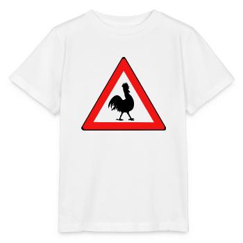 Chicken warning sign with humor - Stanley/Stella MINI CREATOR Kids’ T-Shirt - white - Front - Maike (125cm)
