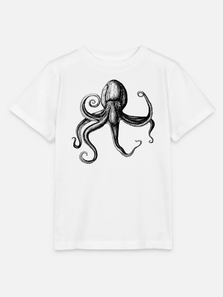 Monochrome Tintenkrake Illustration - Stanley/Stella Kinder T-Shirt MINI CREATOR  - Weiß