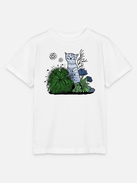 Lächelnde Katze im Blattwerk - Stanley/Stella Kinder T-Shirt MINI CREATOR  - Weiß