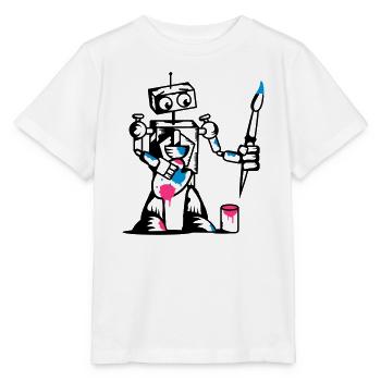 Un robot avec un pinceau - T-shirt bio MINI CREATOR Stanley/Stella Enfant - blanc - Devant - Maike (125cm)