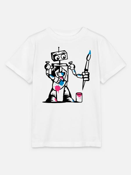 Roboter mit einem Pinsel - Stanley/Stella Kinder T-Shirt MINI CREATOR  - Weiß