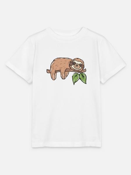 Faultier auf Ast mit Blättern - Stanley/Stella Kinder T-Shirt MINI CREATOR - Weiß