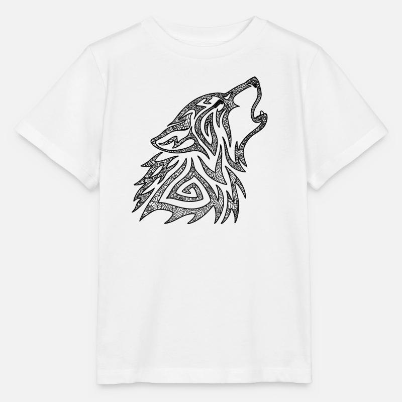 Mandala de loup hurlant - T-shirt bio MINI CREATOR Stanley/Stella Enfant - blanc