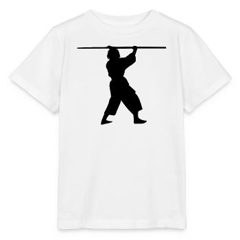 Kobudo with long bo above the head shadow figure - Stanley/Stella MINI CREATOR Kids’ T-Shirt - white - Front - Maike (125cm)