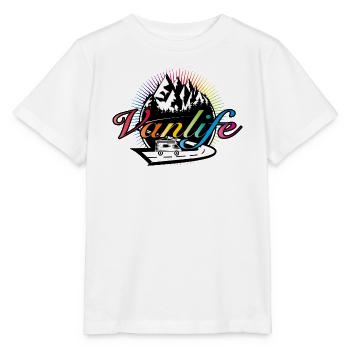 Campeurs sur la route avec une typographie Van Life colorée - T-shirt bio MINI CREATOR Stanley/Stella Enfant - blanc - Devant - Maike (125cm)