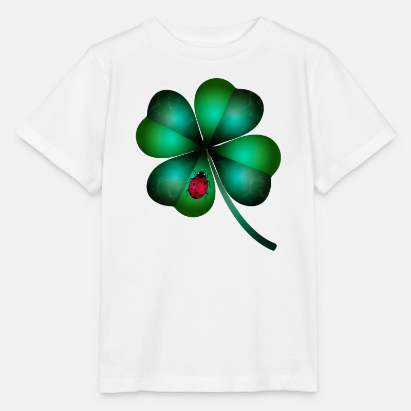 dunkelgrünes vierblättriges Kleeblatt Marienkäfer - Stanley/Stella Kinder T-Shirt MINI CREATOR  - Weiß