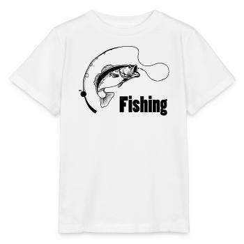 Fishing rod with hook and fish - Stanley/Stella MINI CREATOR Kids’ T-Shirt - white - Front - Maike (125cm)
