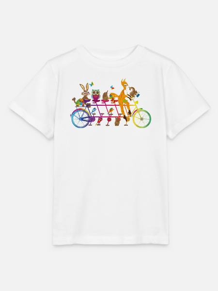 buntes Tandem Fahrrad mit bunten Tieren des Waldes - Stanley/Stella Kinder T-Shirt MINI CREATOR  - Weiß