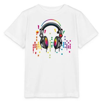 Kopfhörer mit bunter Equalizer Zeichnung - Stanley/Stella Kinder T-Shirt MINI CREATOR  - Weiß - Vorne - Maike (125cm)