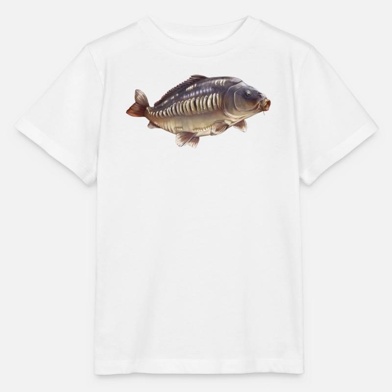 Conception de la pêche à la carpe miroir Pêcheur réaliste - T-shirt bio MINI CREATOR Stanley/Stella Enfant - blanc