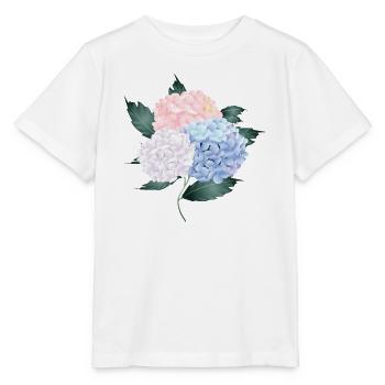 bouquet d’hortensias luxuriants de trois fleurs - T-shirt bio MINI CREATOR Stanley/Stella Enfant - blanc - Devant - Maike (125cm)