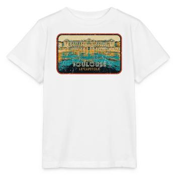 Badge retro, Toulouse France est ma ville natale - T-shirt bio MINI CREATOR Stanley/Stella Enfant - blanc - Devant - Maike (125cm)