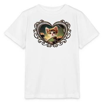 Ein niedliches Kätzchen, das Abenteuer liest - Stanley/Stella Kinder T-Shirt MINI CREATOR  - Weiß - Vorne - Maike (125cm)