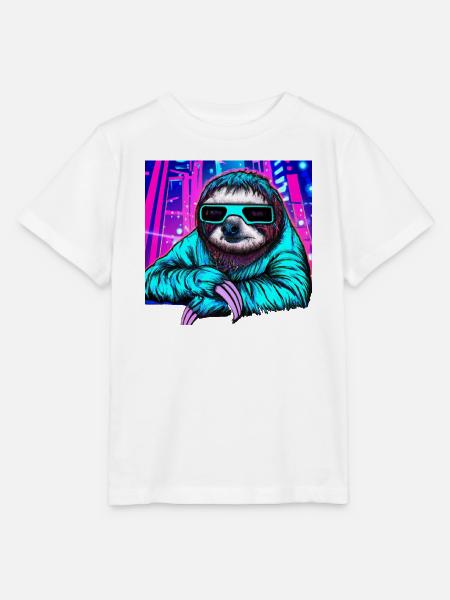 Retrowave Sloth - Ukiyo-e Malerei - Stanley/Stella Kinder T-Shirt MINI CREATOR  - Weiß