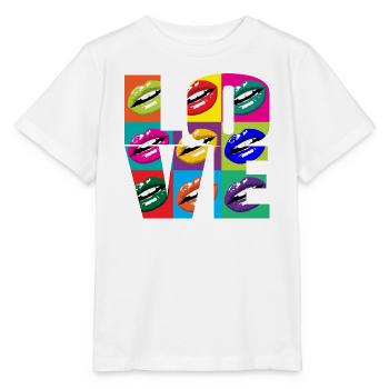 Mehrfarbige Pop-Art-Lippen - Stanley/Stella Kinder T-Shirt MINI CREATOR  - Weiß - Vorne - Maike (125cm)