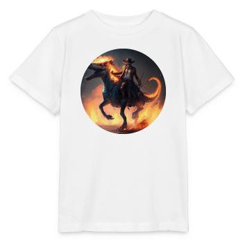 Indiana Jones reitet auf Dinosaurier T-Rex - Stanley/Stella Kinder T-Shirt MINI CREATOR  - Weiß - Vorne - Maike (125cm)