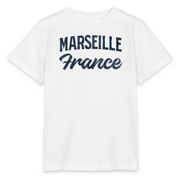 Marseille Frankreich Retro Script - Stanley/Stella Kinder T-Shirt MINI CREATOR  - Weiß - Vorne - Maike (125cm)