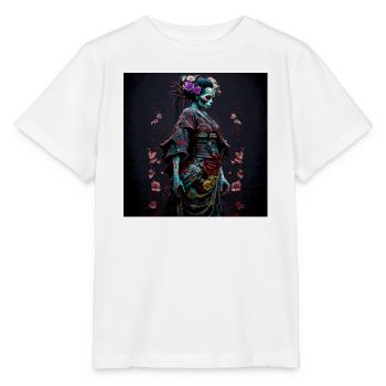 Geisha Dia muerta Floral Ébène - Geisha Zombie - T-shirt bio MINI CREATOR Stanley/Stella Enfant - blanc - Devant - Maike (125cm)