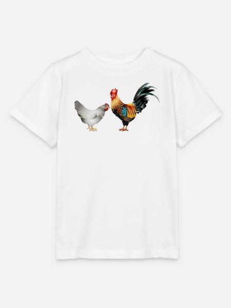 stattlicher farbenprächtiger Hahn mit einer Henne - Stanley/Stella Kinder T-Shirt MINI CREATOR - Weiß