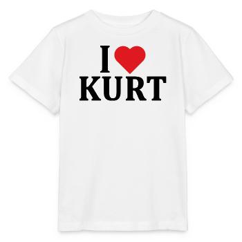 nom du t-shirt J’adore Kurt idée cadeau de t-shirt - T-shirt bio MINI CREATOR Stanley/Stella Enfant - blanc - Devant - Maike (125cm)