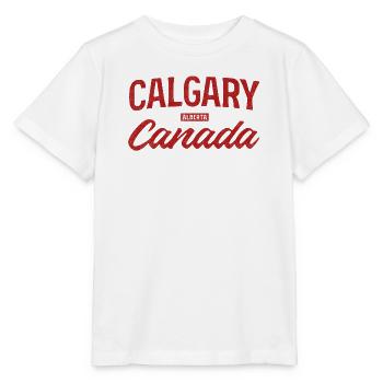 Calgary, Canada, Lettrage vintage - T-shirt bio MINI CREATOR Stanley/Stella Enfant - blanc - Devant - Maike (125cm)