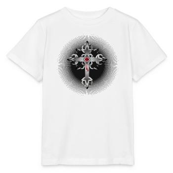croix gothique rayonnante faite d’éléments gothiques - T-shirt bio MINI CREATOR Stanley/Stella Enfant - blanc - Devant - Maike (125cm)