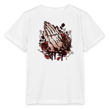 deux mains priant avec le chapelet et les roses - T-shirt bio MINI CREATOR Stanley/Stella Enfant - blanc - Devant - Maike (125cm)