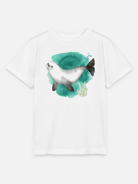Aquarell Niedliche Robbe im Ozean - Stanley/Stella Kinder T-Shirt MINI CREATOR - Weiß