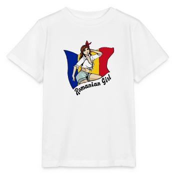 Rumänisches Mädchen Flaggen Design - Stanley/Stella Kinder T-Shirt MINI CREATOR  - Weiß - Vorne - Maike (125cm)